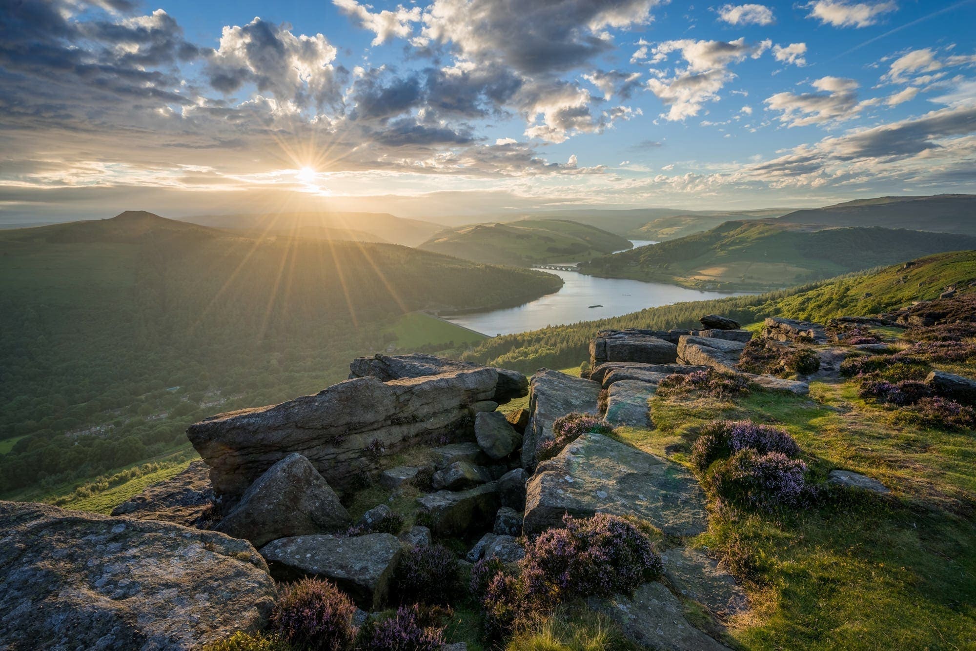 Bamford Edge Heather Sunset - Peak District Photography