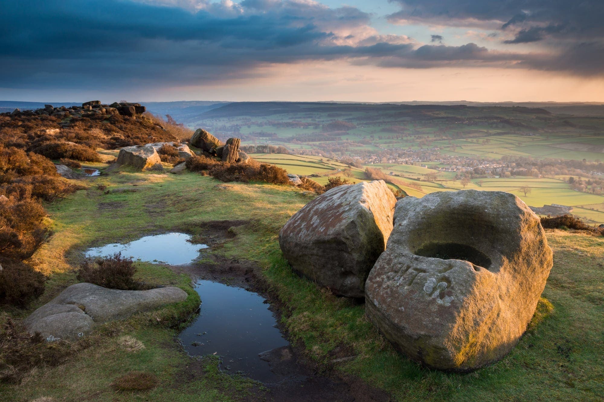 Baslow Edge Sheep Feed Sunset -  Peak District Photography