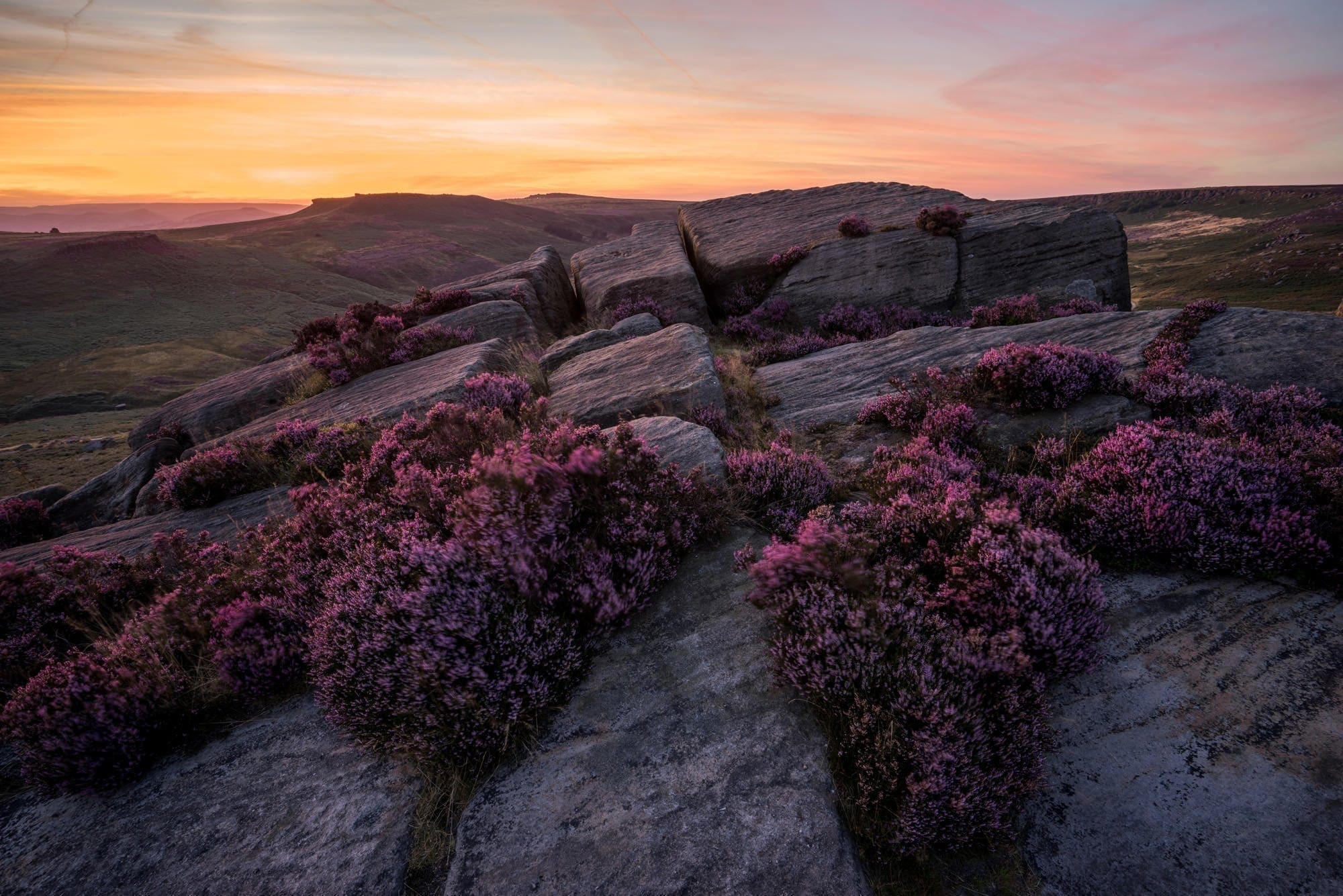 Burbage Rocks Sunset Afterglow - Peak District Photography