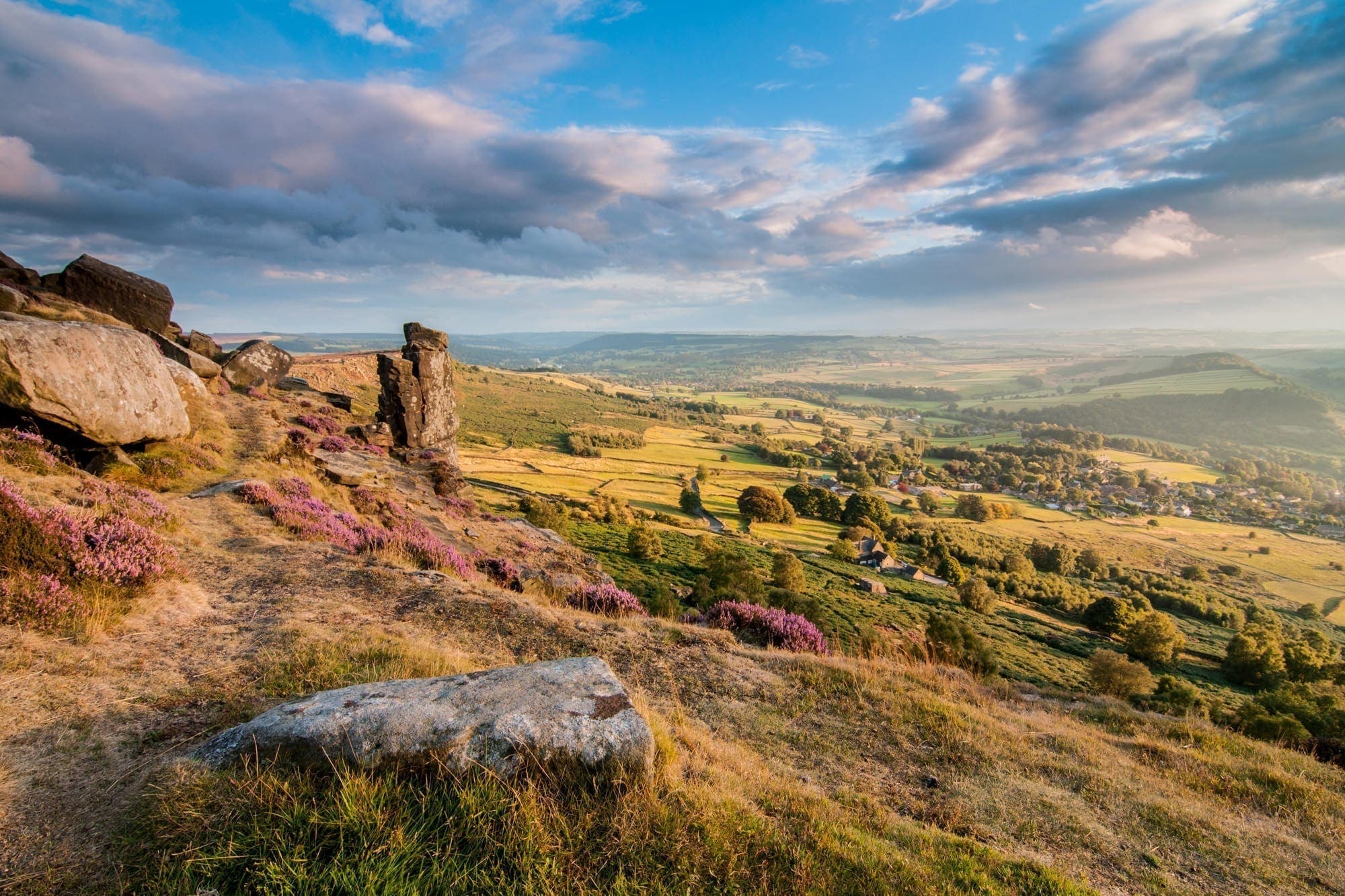 Curbar Edge Heather Sunset - Peak District Photography