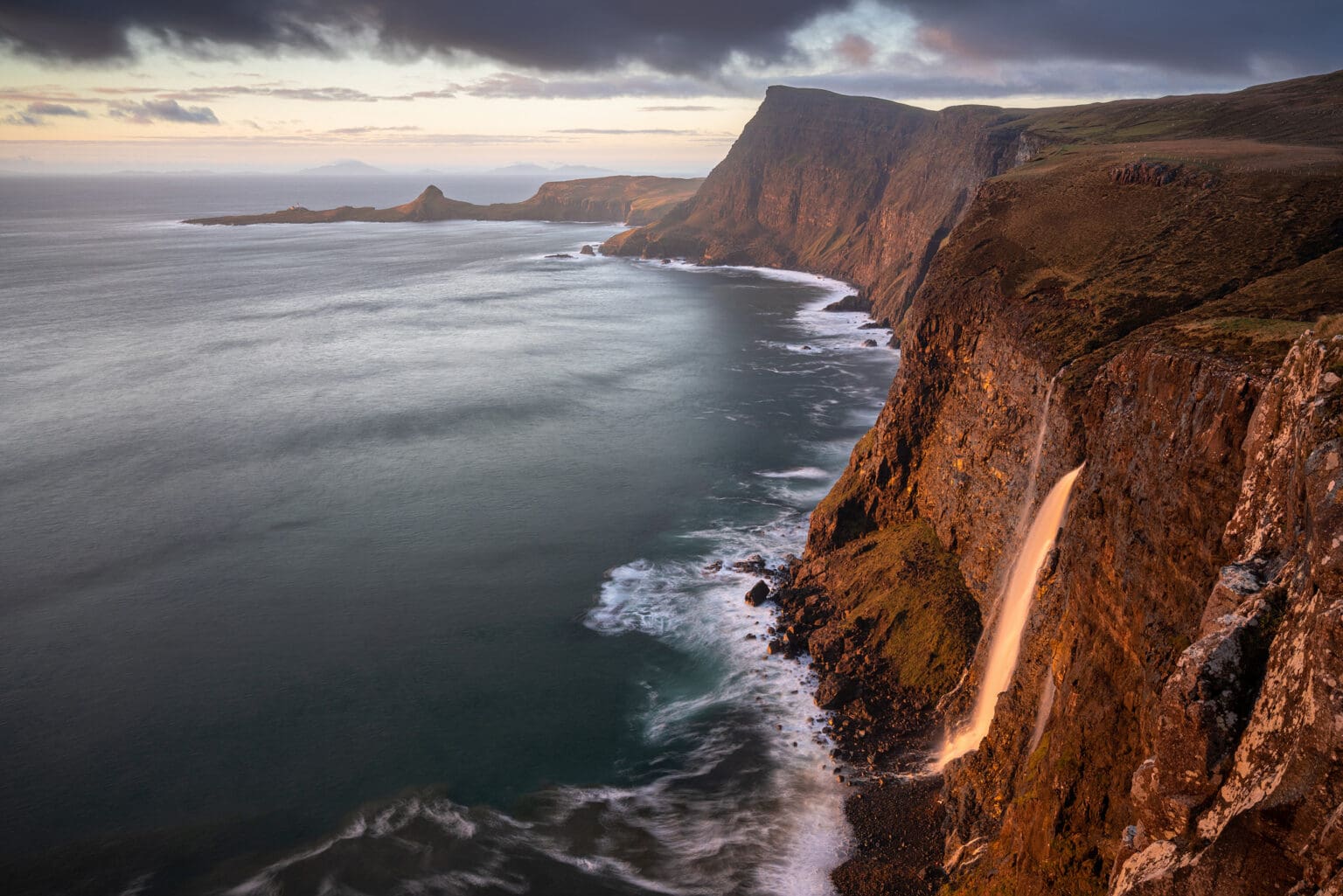 Isle of Skye Cliff Waterfall at Sunset - Isle of Skye - Scotland