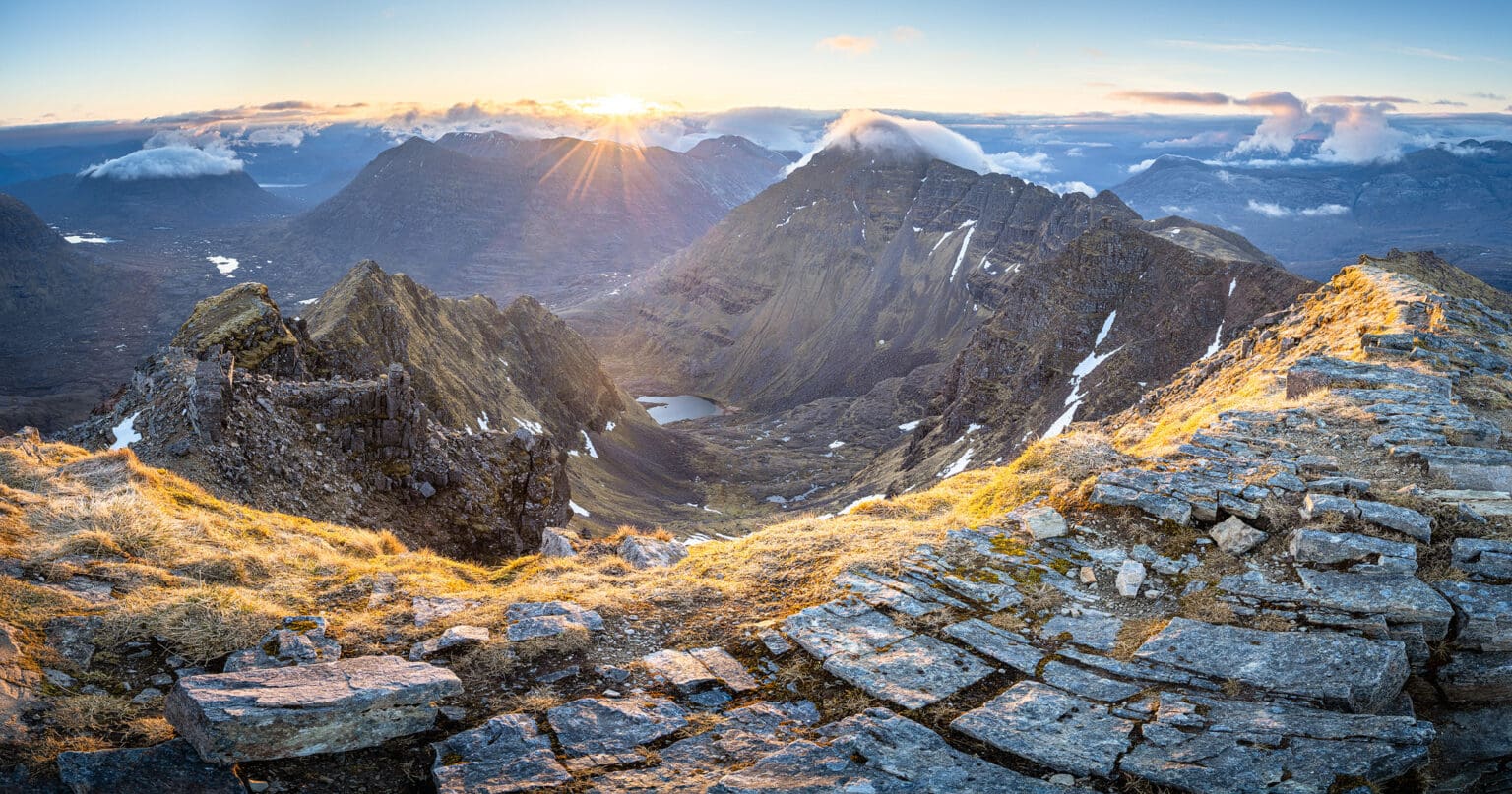 Mullach an Raithan Sunrise Panoramic – Liathach – Torridon - Scotland Photography