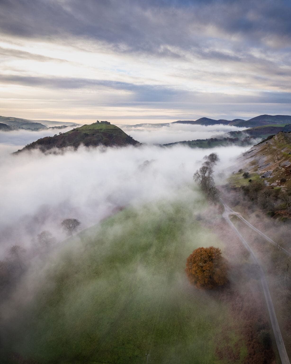 Trevor Rocks and Castell Dinas Bran in the Fog – Wales Landscape Photography