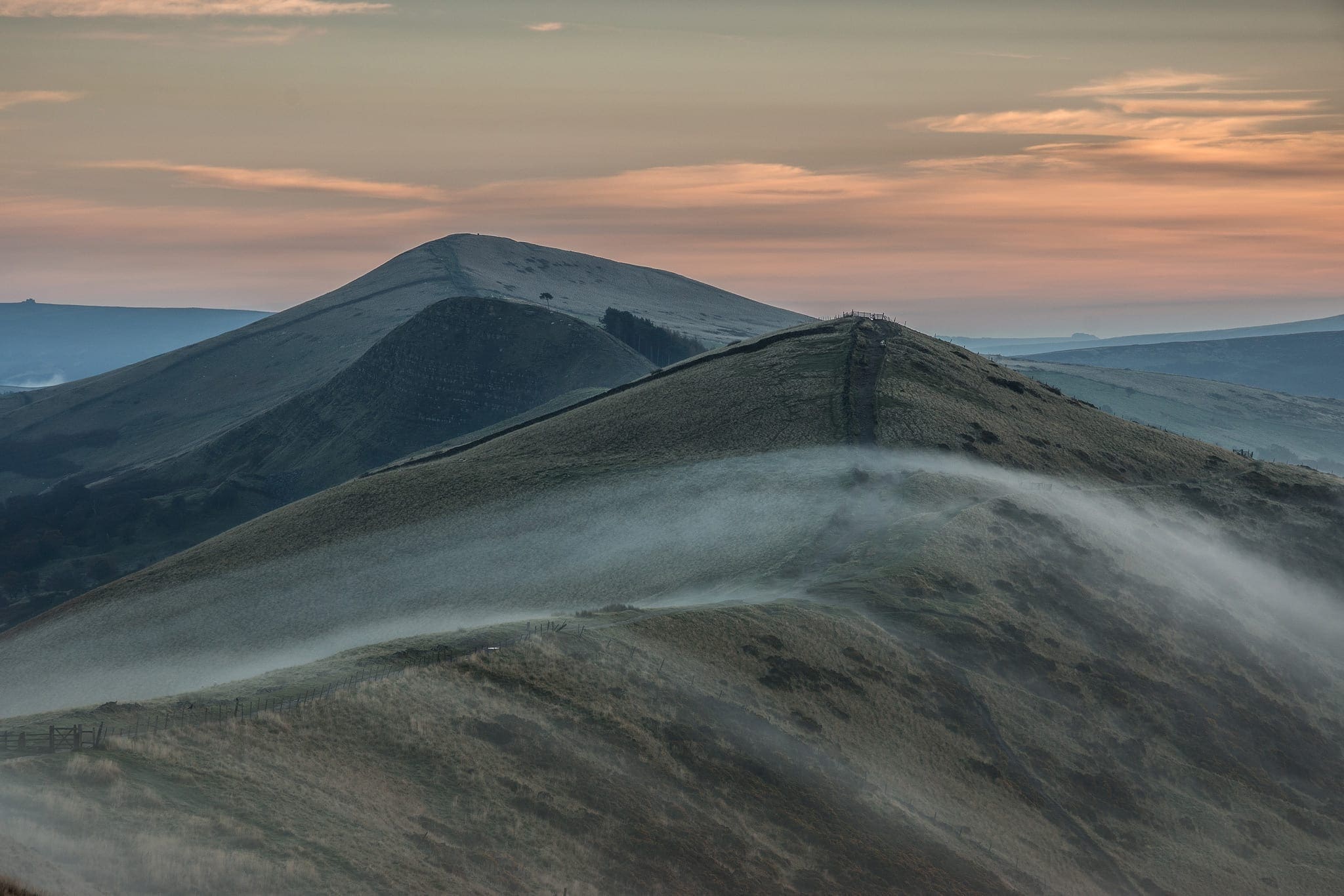 Back Tor and Lose Hill on the Great Ridge as seen from Mam Tor as mist creeps over it - Mam Tor Photography Location Guide