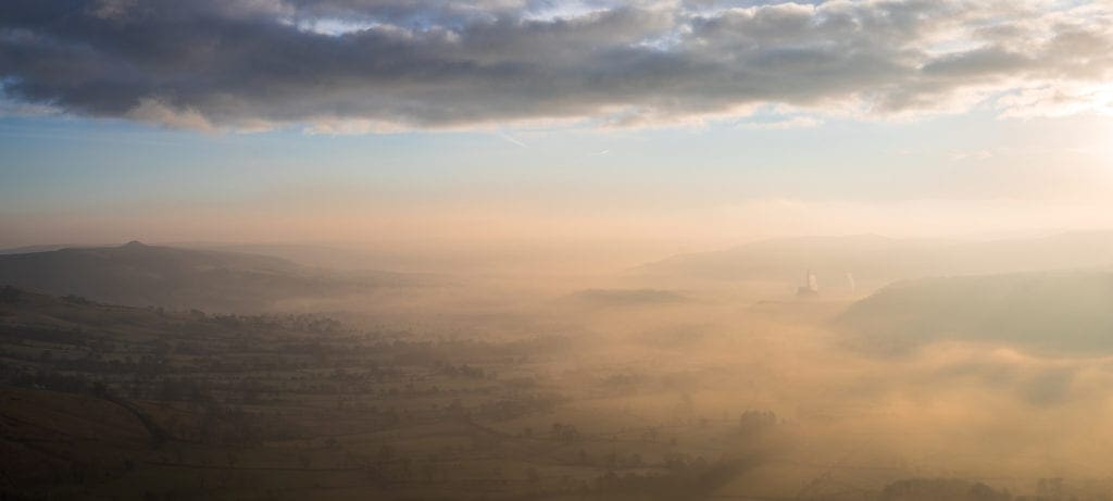 Hope Cement Works from the summit of Mam Tor with mist in the valley - Mam Tor Photography Location Guide