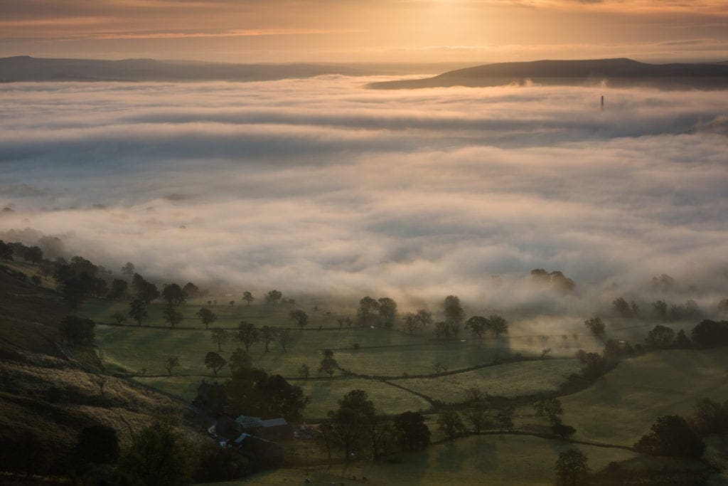 Hope Valley in a blanket of fog from the summit of Mam Tor in Autumn - Mam Tor Photography Location Guide